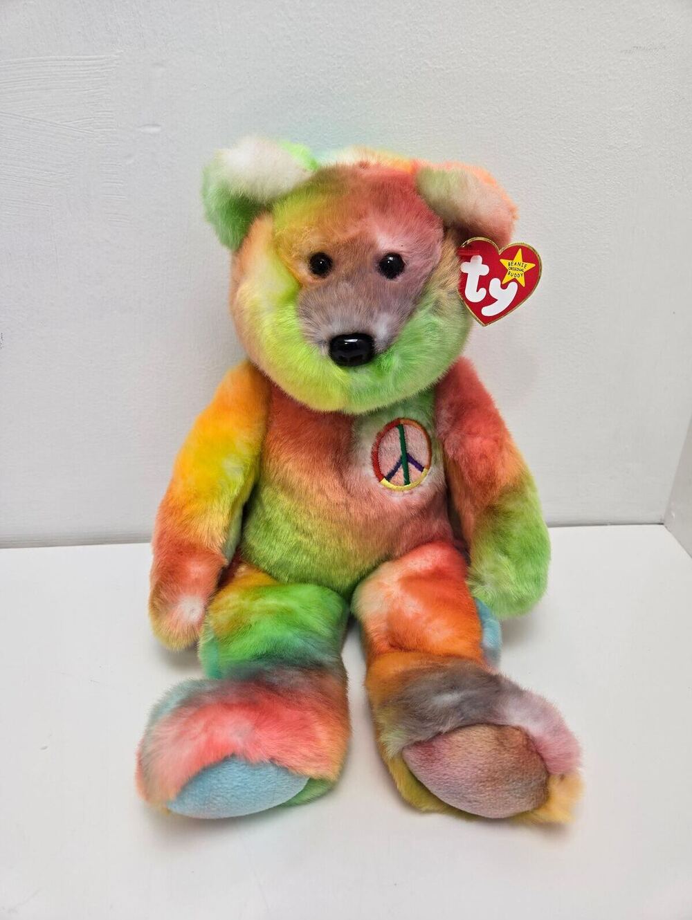 Ty Beanie Buddy “Peace” the Tie-Dye Bear  - Bright version *Exact Colours Vary